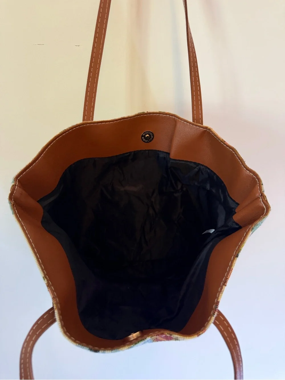 Floral Tapestry Tote Bag with Brown Handles cottagecore vibes